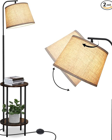 DEWENWILS Floor Lamp with Table Attached, Farmhouse Narrow Nightstand, Wooden End Side Table Floor Lamp, Adjustable Reading Lamp for Bedroom, Living Room, Office, Kids Room - LeafyLoom
