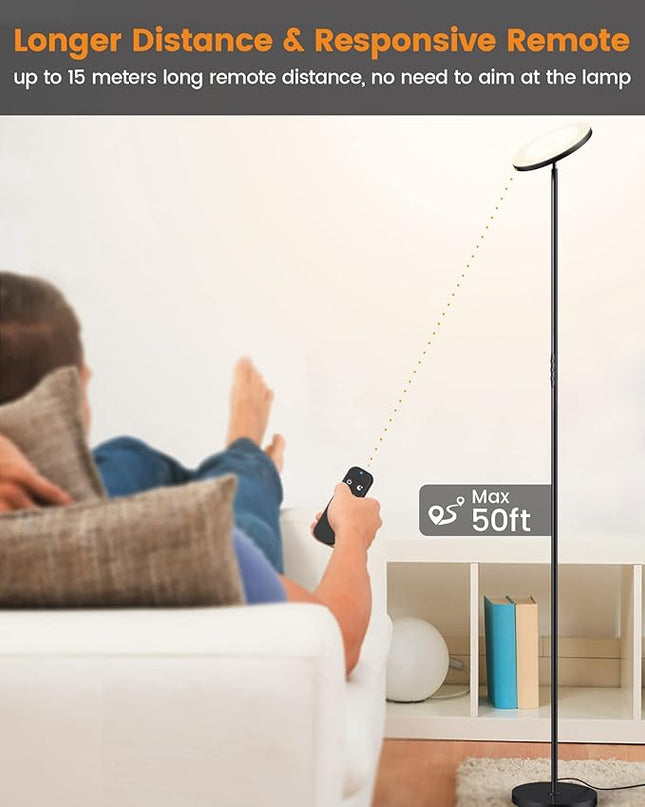 Floor Lamp,36W Bright Floor Lamp,3000LM LED Torchiere Lamp,Sky Modern LED Lamps,4 Color Temperature,Dimmable Brightness,Touch & Remote Control,Tall Standing Pole Light for Living Room,Bedroom,Office - LeafyLoom