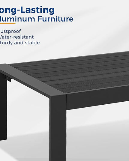 Wisteria Lane Aluminum Outdoor Patio Furniture Set, Modern Patio Conversation Sets, Outdoor Sectional Metal Sofa with 5 Inch Cushion and Coffee Table for Balcony, Garden, Black Frame & Gray Cushion - LeafyLoom