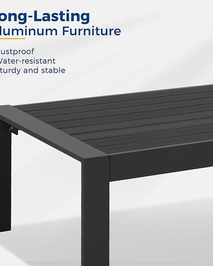 Wisteria Lane Aluminum Outdoor Patio Furniture Set, Modern Patio Conversation Sets, Outdoor Sectional Metal Sofa with 5 Inch Cushion and Coffee Table for Balcony, Garden, Black Frame & Blue Cushion - LeafyLoom