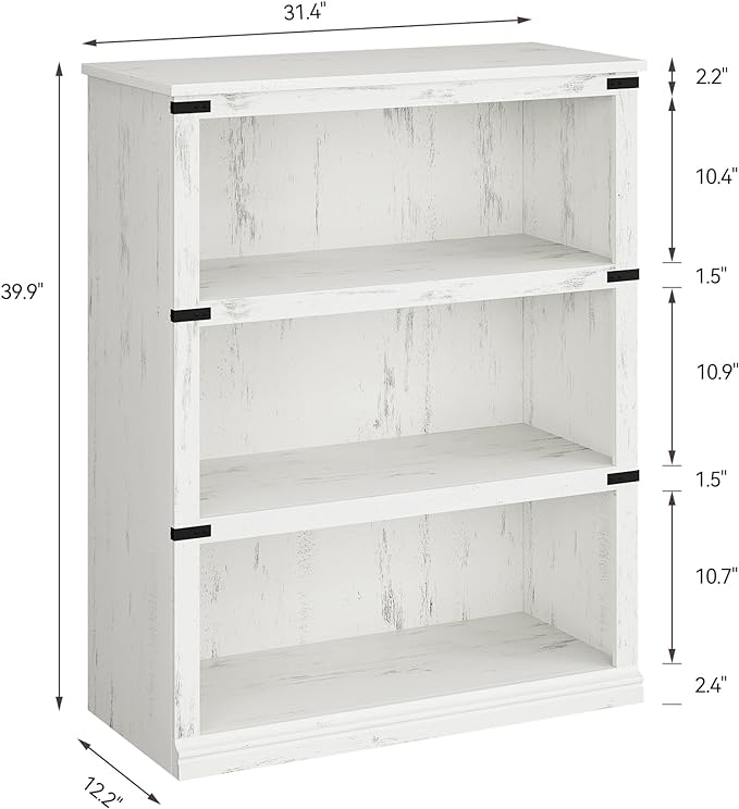 GAOMON 3 Tier Bookcase, Farmhouse Book shelf with Storage Open Display Bookshelves, 40" Low Book Case Wooden 3 Shelf Bookcase Home Decor Furniture for Home Office, Living Room, Bed Room - White - LeafyLoom