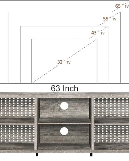 LVB TV Stand for 75 Inch TV, Long Modern Rustic Wood Entertainment Center, Large Industrial Metal Media Television Stands with Console Table Cabinet Storage for Living Bedroom, Light Gray Oak, 63 Inch - LeafyLoom