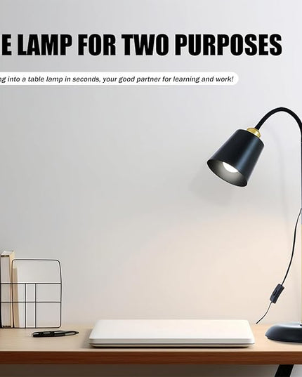 AoMck Floor Lamp, Industrial Metal Floor Standing Lamps Bendable Floor Lamp with Adjustable Gooseneck 2 in 1 Floor Reading Table Lamps for Living Room Bedroom Office(Black) - LeafyLoom