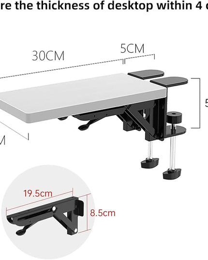 Ergonomics Desk Extender Tray, 11.8"x5.9" Punch-Free Clamp on, Foldable Keyboard Drawer Tray, Table Mount Arm Wrist Rest Shelf, Computer Elbow Arm Support - LeafyLoom