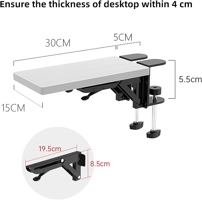 Ergonomics Desk Extender Tray, 11.8"x5.9" Punch-Free Clamp on, Foldable Keyboard Drawer Tray, Table Mount Arm Wrist Rest Shelf, Computer Elbow Arm Support - LeafyLoom