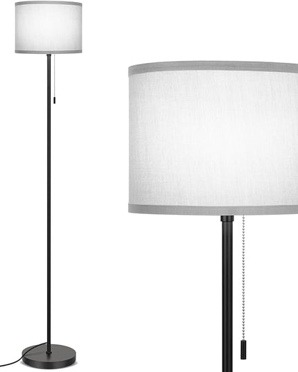 FOLKSMATE Floor Lamp for Living Room, Modern LED Simple Standing Lamps, Minimalist Tall Lamp for Bedroom, Living Room, Office, Kids Room, Reading Light, Black Pole Lamp with Grey Shade, without Bulb - LeafyLoom