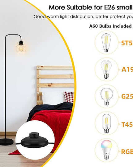Modern Floor Lamp for Living Room with 6W LED Bulb, Industrial Floor Lamp, Seeded Glass, Black Classic Reading Tall Lamp for Home Office, Standing Lamps for Bedroom, Minimalist, Vintage, Farmhouse - LeafyLoom