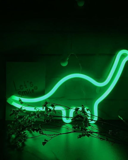 QiaoFei Dino Neon Light Sign, Dinosaur Decor Lamp Wall Art Sign for Kids Gift Battery or USB Operated Table LED Night Lights for Girls Bedroom,Living Room,Christmas,Party,Home Accessories - LeafyLoom