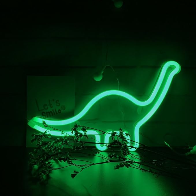 QiaoFei Dino Neon Light Sign, Dinosaur Decor Lamp Wall Art Sign for Kids Gift Battery or USB Operated Table LED Night Lights for Girls Bedroom,Living Room,Christmas,Party,Home Accessories - LeafyLoom