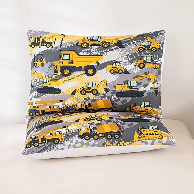 Feelyou Boys Construction Bedding Set King Size Comforter for Boys Kids Tractor Comforter Set Toddler Construction Decorations Car Bed for Boys Cartoon Excavator Trucks Quilt Set with 2 Pillow Cases - LeafyLoom