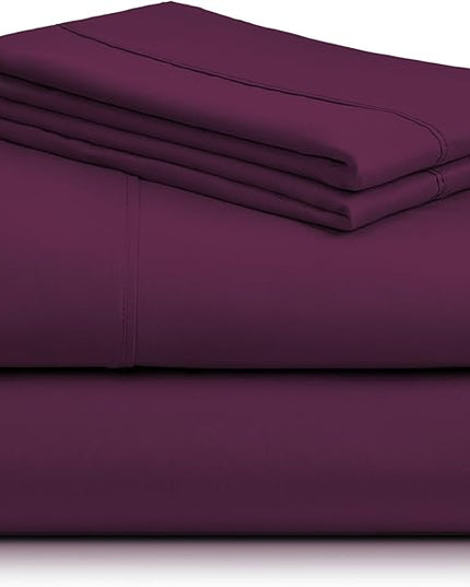 LuxClub Twin Sheets - Soft Twin Bed Sheets for Boys and Girls, 4 PC Deep Pockets 18" Eco Friendly Wrinkle Free Kids Fitted Sheets Machine Washable Hotel Bedding Silky Soft- Eggplant Twin - LeafyLoom