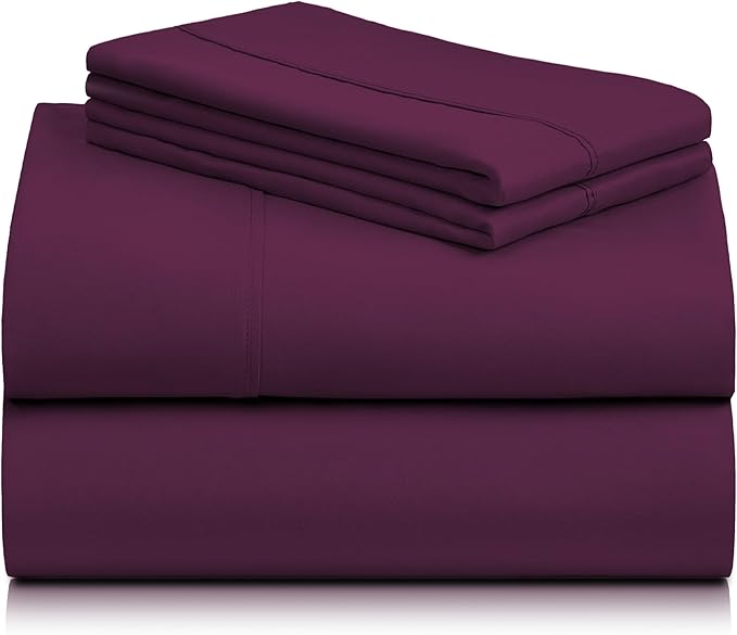 LuxClub Twin Sheets - Soft Twin Bed Sheets for Boys and Girls, 4 PC Deep Pockets 18" Eco Friendly Wrinkle Free Kids Fitted Sheets Machine Washable Hotel Bedding Silky Soft- Eggplant Twin - LeafyLoom