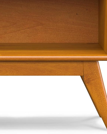 SIMPLIHOME Draper SOLID HARDWOOD 30 inch x 64 inch Mid Century Modern Low Bookcase in Teak Brown for The Living Room, Study Room and Office - LeafyLoom