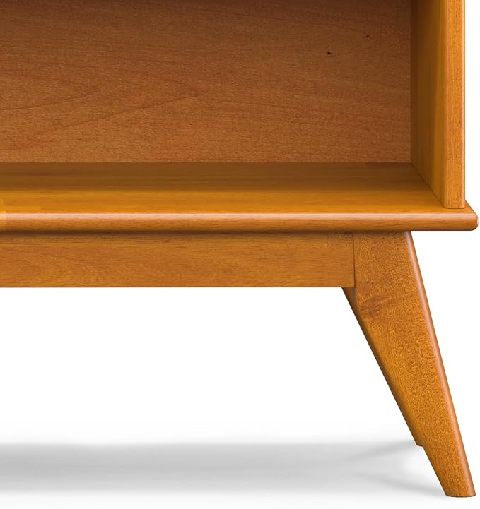 SIMPLIHOME Draper SOLID HARDWOOD 30 inch x 64 inch Mid Century Modern Low Bookcase in Teak Brown for The Living Room, Study Room and Office - LeafyLoom