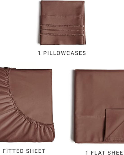 Twin Size 3 Piece Sheet Set - Comfy Breathable & Cooling Sheets - Hotel Luxury Bed Sheets for Women & Men - Deep Pockets, Easy-Fit, Extra Soft & Wrinkle Free Sheets - Brown Oeko-Tex Bed Sheet Set - LeafyLoom