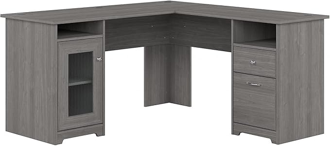 Bush Furniture Cabot L Shaped Computer Desk in Modern Gray | Corner Table with Drawers and Storage for Personal Home Office Workspace - LeafyLoom