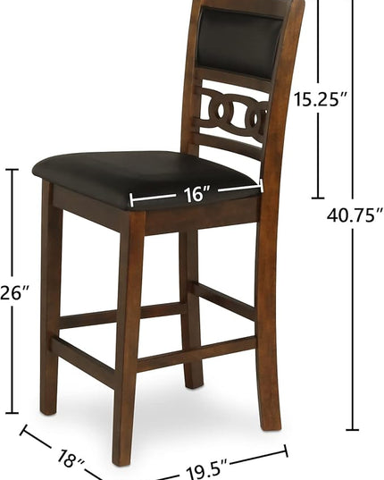 New Classic Furniture Gia Counter Dining Chair (Set of Six), Black PU Upholstered Seat & Back Rest, Brown - LeafyLoom