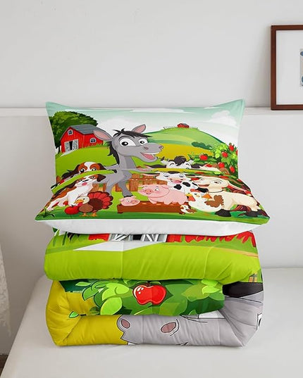 Cute Farm Animals Bedding Set Kids Cartoon Pig Dog Cow Horse Comforter Set for Boys Girls Teens Nature Country Style Comforter Farmhouse Rustic Duvet Set Colorful Bedroom Decor Quilt Set Full Size - LeafyLoom