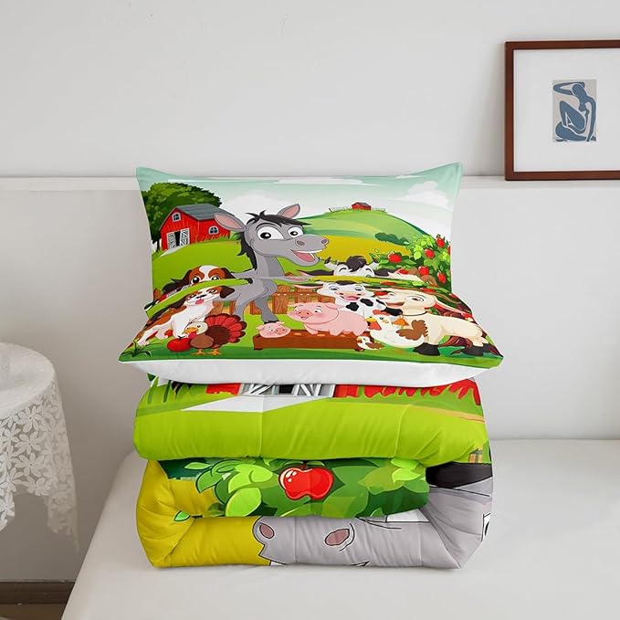 Cute Farm Animals Bedding Set Kids Cartoon Pig Dog Cow Horse Comforter Set for Boys Girls Teens Nature Country Style Comforter Farmhouse Rustic Duvet Set Colorful Bedroom Decor Quilt Set Full Size - LeafyLoom