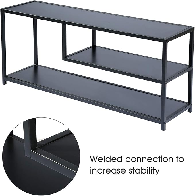 HOME BI TV Stand for 50 55 Inch TV, Entertainment Center with Storage, Wood TV Console for Living Room, TV Cabinet with Metal Frame, Black - LeafyLoom