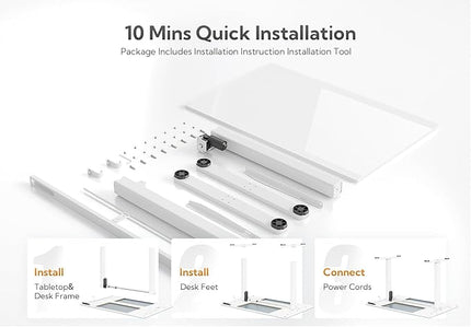 Glass Standing Desk, Electric Standing Desk Adjustable Height, 48 Inch Adjustable Stand Up Desk, Quick Install Home Office Computer Desk, Super White - LeafyLoom