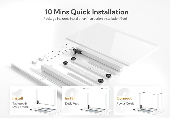 Glass Standing Desk, Electric Standing Desk Adjustable Height, 48 Inch Adjustable Stand Up Desk, Quick Install Home Office Computer Desk, Super White - LeafyLoom