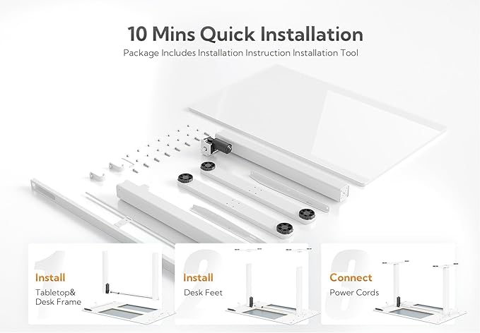 Glass Standing Desk, Small Electric Standing Desk Adjustable Height, 40 Inch Adjustable Stand Up Desk, Quick Install Home Office Computer Desk, Super White - LeafyLoom
