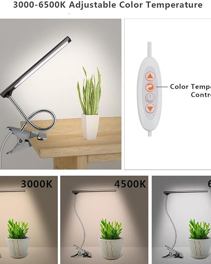 LED Clip on Desk Lamp, Bed Headboard Light with Clamp for Reading, 3000K – 6500K Color Temperature Setting, Stepless Brightness Control, Long USB Cord and AC Adapter Included(Brown) - LeafyLoom