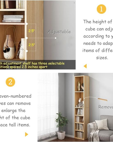 IOTXY Small Narrow Corner Bookcase - 59 Inches Tall Gap Freestanding Storage Cabinet, 7 Lattices Open Shelves Tower Rack, Cubes Bookshelf in White - LeafyLoom