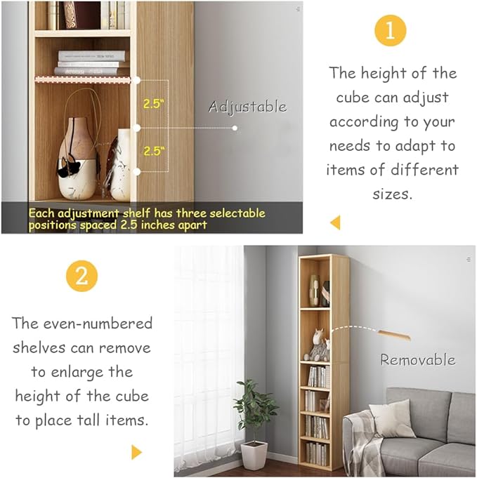 IOTXY Small Narrow Corner Bookcase - 59 Inches Tall Gap Freestanding Storage Cabinet, 7 Lattices Open Shelves Tower Rack, Cubes Bookshelf in White - LeafyLoom
