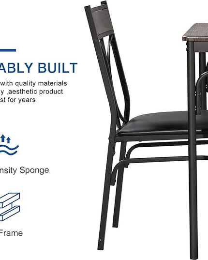 VECELO 5 Piece Kitchen Table Set for Dining Room,Dinette,Breakfast Nook,Industrial Style, Seating for four, Brown - LeafyLoom