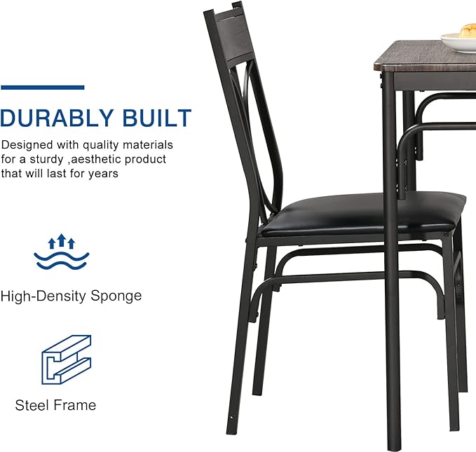 VECELO 5 Piece Kitchen Table Set for Dining Room,Dinette,Breakfast Nook,Industrial Style, Seating for four, Brown - LeafyLoom