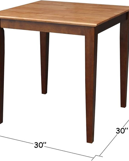 International Concepts Solid Wood Dining Table with Shaker Legs, 30 by 30 by 30-Inch, Cinnemon/Espresso - LeafyLoom