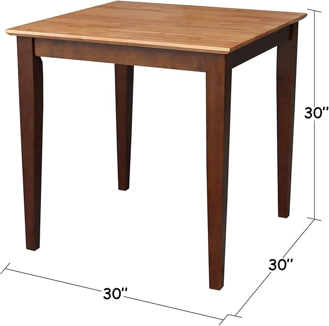 International Concepts Solid Wood Dining Table with Shaker Legs, 30 by 30 by 30-Inch, Cinnemon/Espresso - LeafyLoom