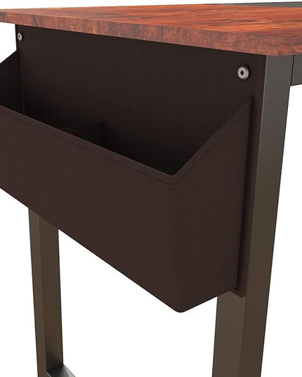 71 Inch Home Office Computer Two-Color Panel Desk with Storage Bag and Hook, Black, Sandalwood Color, Industrial Modern Laptop Desk - LeafyLoom