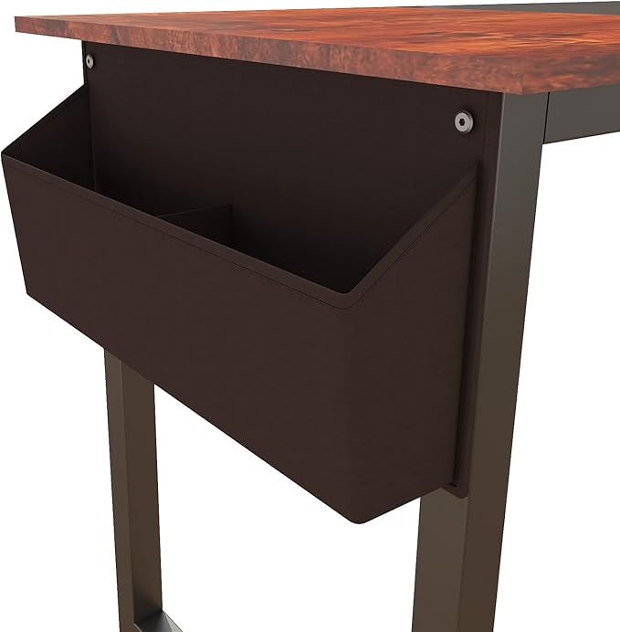 71 Inch Home Office Computer Two-Color Panel Desk with Storage Bag and Hook, Black, Sandalwood Color, Industrial Modern Laptop Desk - LeafyLoom