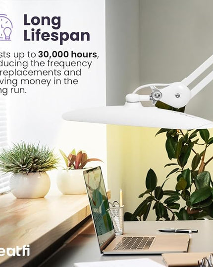 Neatfi XL 2,200 Lumens LED Task Lamp, 24W Super Bright Desk Lamp, 117 Pcs SMD LED, 4 Level Brightness, Dimmable, Task LED Light for Home, Office, Workbench (CCT, White) - LeafyLoom