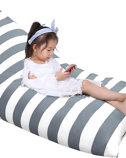Jorbest Bean Bag Stuffed Animal Storage, Luxury Velvet Bean Bag Covers Only without Filling, Stuffed Animal Bean Bag Storage, Bean Bag Chair for Adults and Kids, (Stripe White Gray, 200L/52 Gal) - LeafyLoom