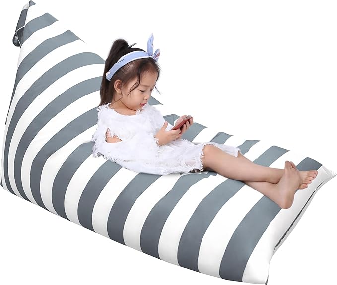 Jorbest Bean Bag Stuffed Animal Storage, Luxury Velvet Bean Bag Covers Only without Filling, Stuffed Animal Bean Bag Storage, Bean Bag Chair for Adults and Kids, (Stripe White Gray, 200L/52 Gal) - LeafyLoom