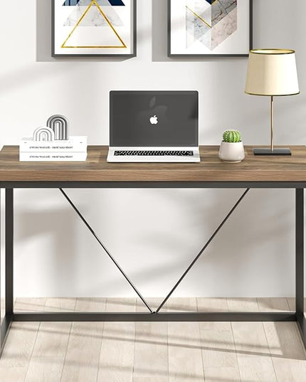 FOLUBAN Modern Home Office Desk, Rustic Wood and Metal Computer Desk, Industrial Study Writing Gaming Table Workstation, Vintage Laptop PC Desk, Oak 47 Inch - LeafyLoom