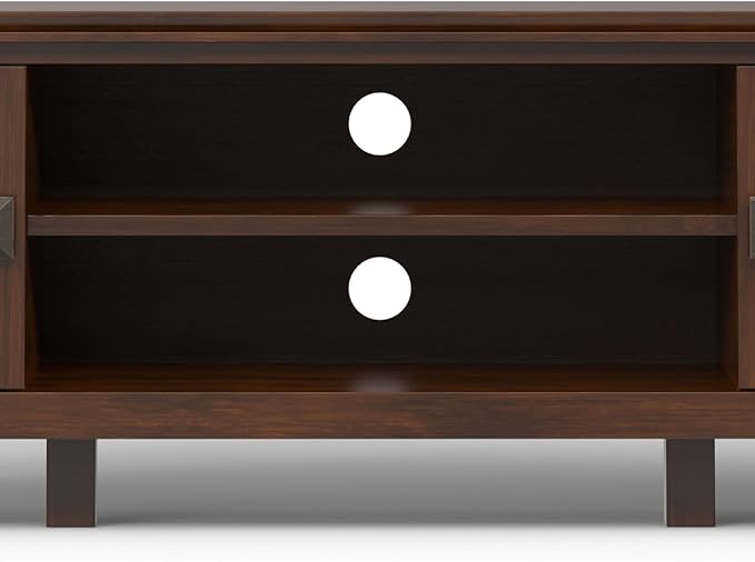 SIMPLIHOME Artisan SOLID WOOD Wide Transitional Media Stand for TVs up to 80 inches for The Living Room and Entertainment Center, 72 inch, Russet Brown - LeafyLoom
