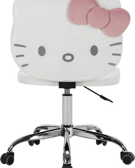 Impressions Vanity Hello Kitty Kawaii Swivel Vanity Chair for Makeup Room, Adjustable Height Cute Desk Chair with Wheels Rolling, Comfy Polyurethane Foam Back Armless Chair for Dorm (White) - LeafyLoom