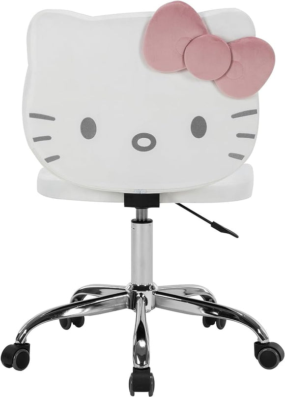 Impressions Vanity Hello Kitty Kawaii Swivel Vanity Chair for Makeup Room, Adjustable Height Cute Desk Chair with Wheels Rolling, Comfy Polyurethane Foam Back Armless Chair for Dorm (White) - LeafyLoom