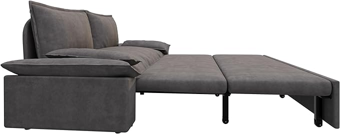 3 in 1 Oversized Love Seat Sofá Convertible Queen Size Sofabed with 2 Lumbar Pillows, Loveseat Sofa W/Pull Out Sleeper Couch Bed for Home,Office,Apartment,RV Living Room, 70.1", Grey - LeafyLoom