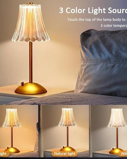 Cordless Metal Desk Lamp, Touch Sensor Control LED Table Lamp,3 Color Stepless Dimmable Battery Powered Lamp,Night Light for Kids Nursery,Bedroom/Desk/Cafe (Light Gold) - LeafyLoom