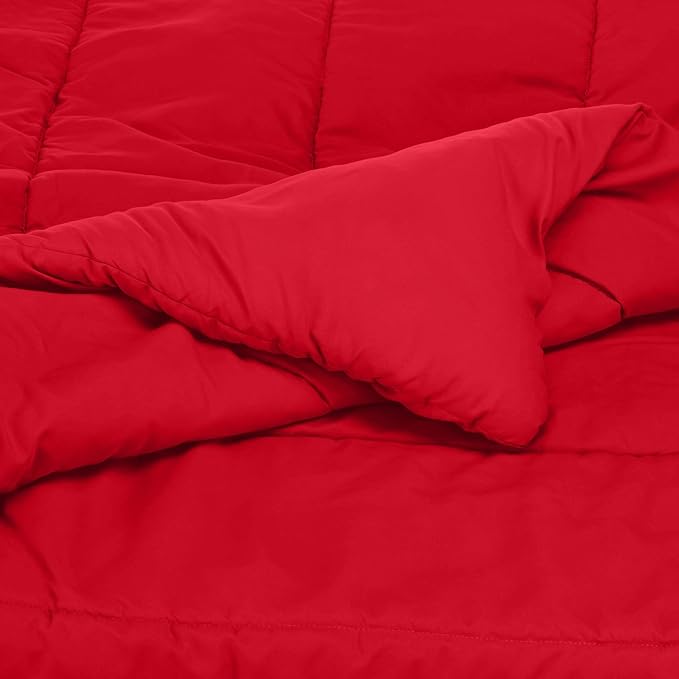 Amazon Basics 2 Piece Easy Wash Microfiber Kid's Comforter and Pillow Sham Set, Twin, Red, Solid - LeafyLoom