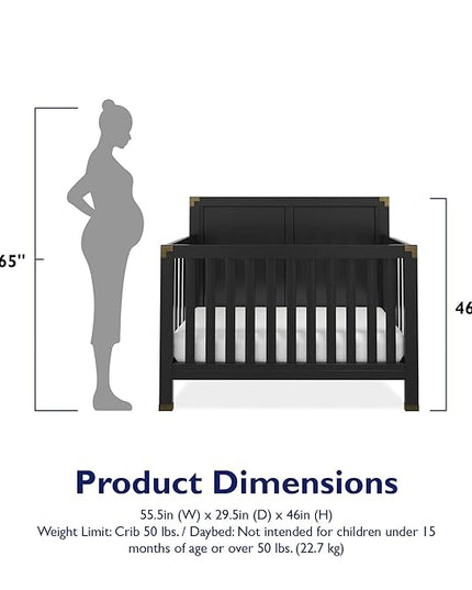Baby Relax Miles 5-in-1 Convertible Crib, Solid Pine Wood, Black - LeafyLoom