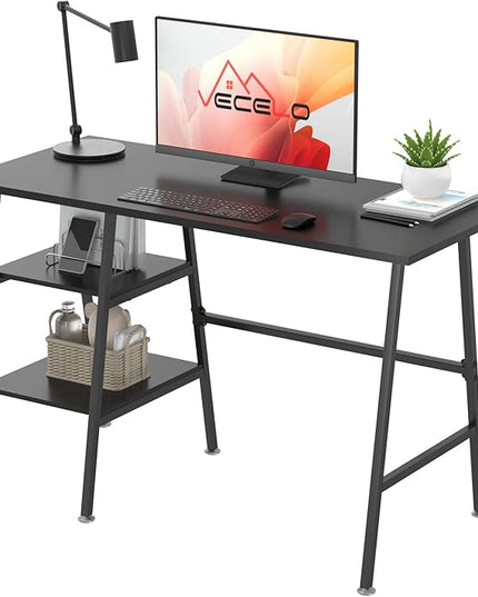 VECELO 43 Inch Home Office Computer Easy to Assemble Simple Table Modern Student Study Desk,Water Proof, Black+black leg - LeafyLoom