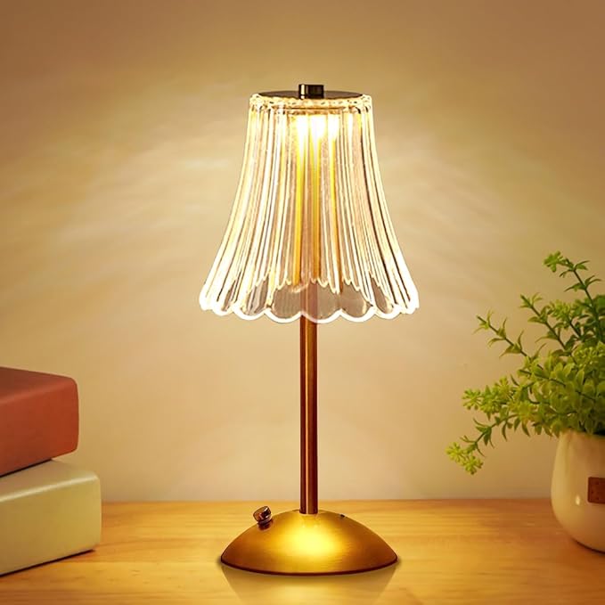 Cordless Metal Desk Lamp, Touch Sensor Control LED Table Lamp,3 Color Stepless Dimmable Battery Powered Lamp,Night Light for Kids Nursery,Bedroom/Desk/Cafe (Light Gold) - LeafyLoom