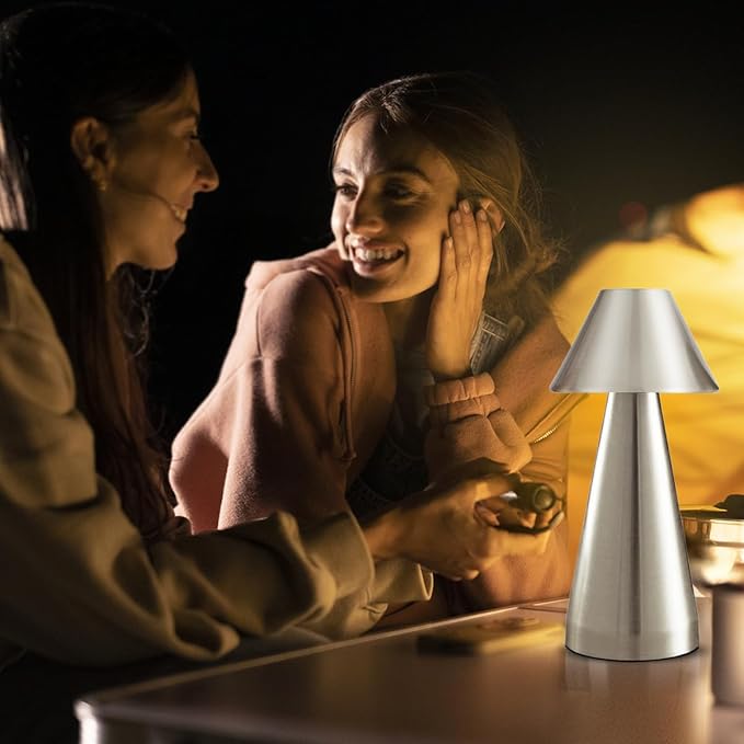 Portable Metal Desk Lamp, Cordless Metal LED Table Lamp,3 Color Touch Control Rechargeable Lamp,3-Levels Brightness Room Decor Desk Lamp,Bedside Lamp,Dining Room Lamp (Silver) - LeafyLoom